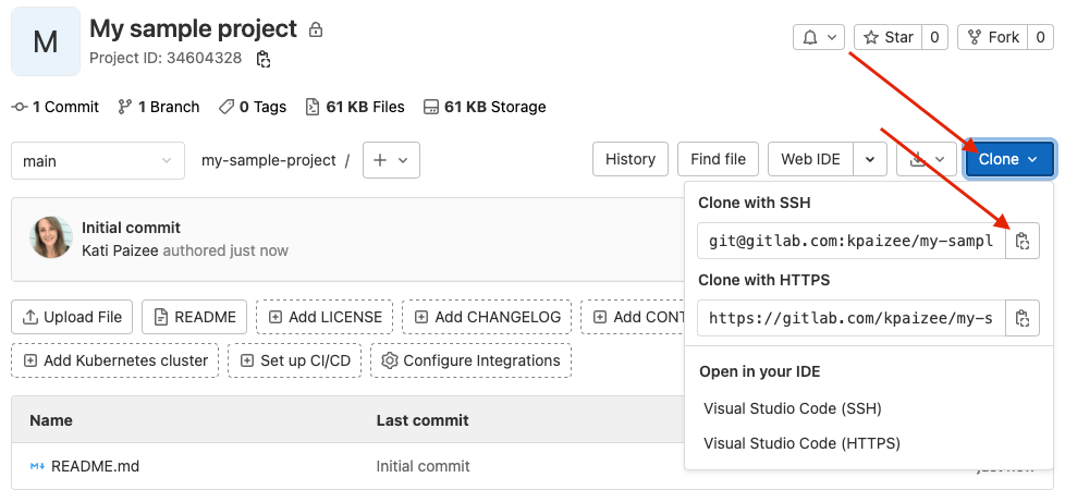 Menu Clone d'un projet GitLab