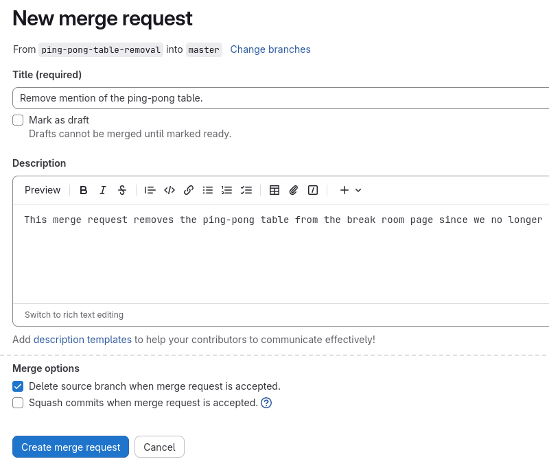 Formulaire New merge request