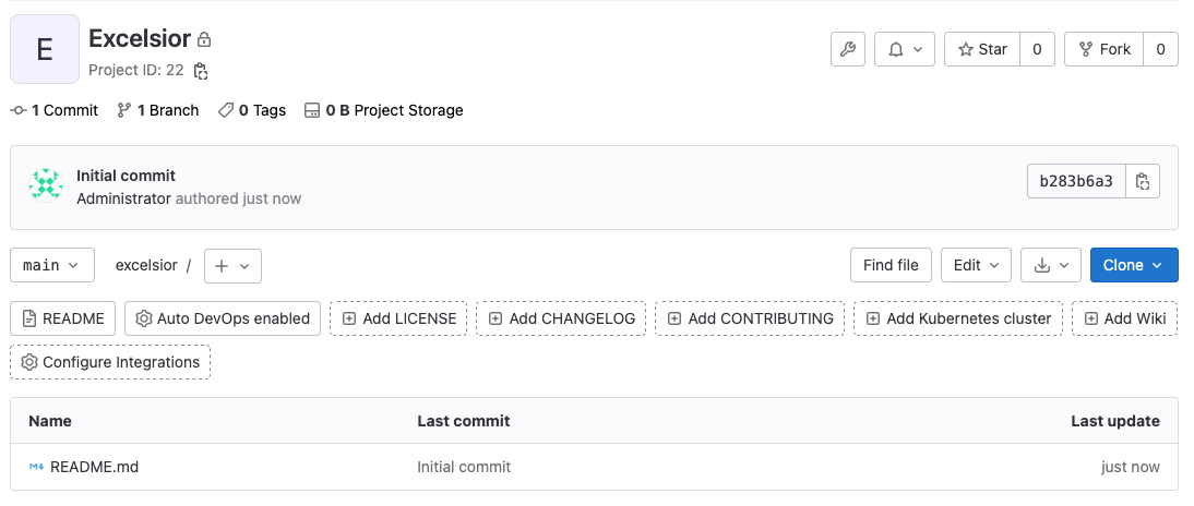 Page d'un nouveau projet GitLab