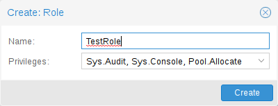 Fenêtre Create: Role de Proxmox