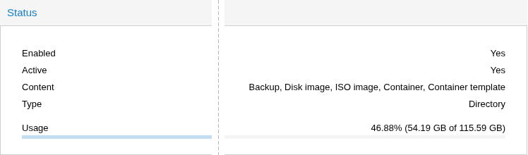 Résumé du stockage local dans Proxmox